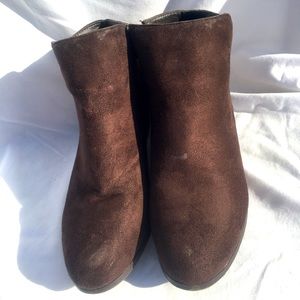 Brown Suede Low Rise Flat Zip Ankle Boots Sz 8 1/2